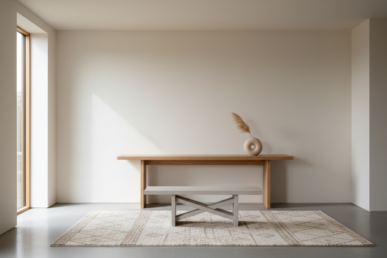 minimal tables and console furniture in a modern home interior