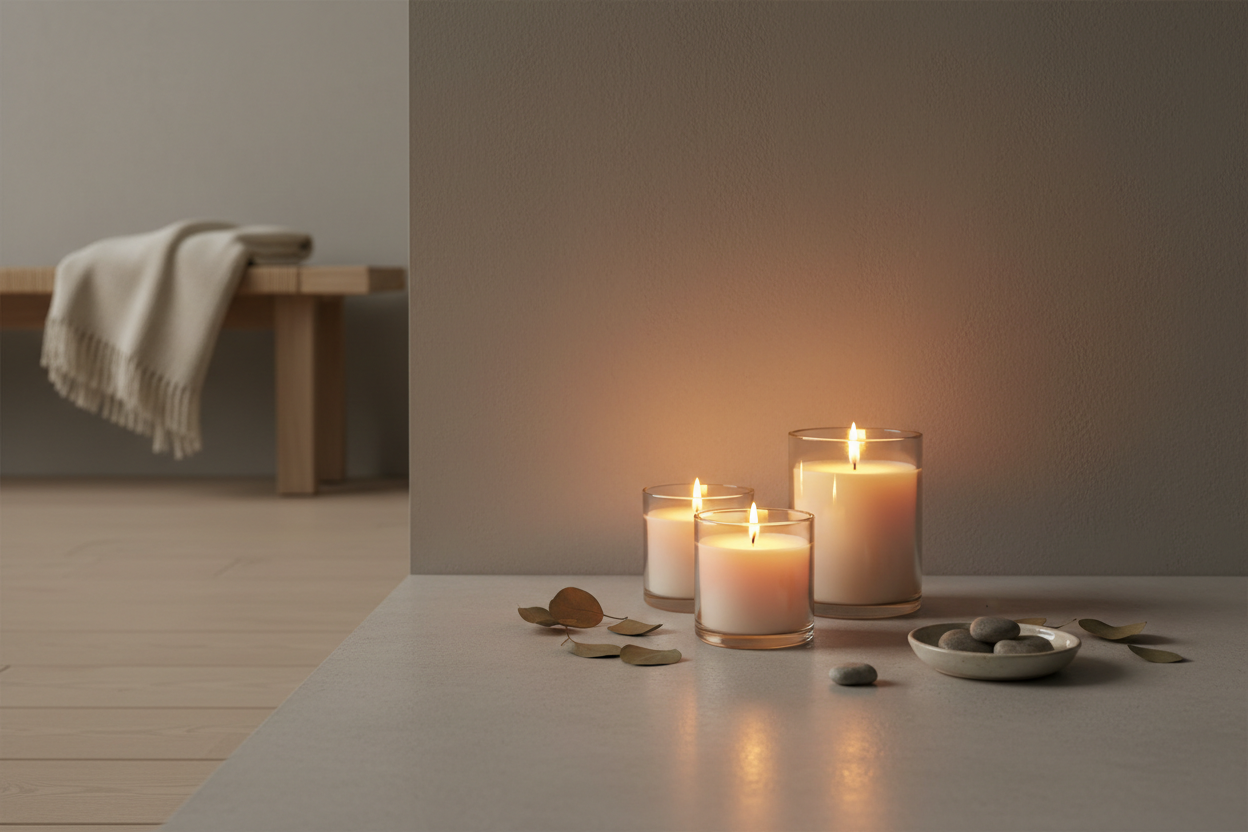 minimal scented candles creating a calm atmosphere in a modern home