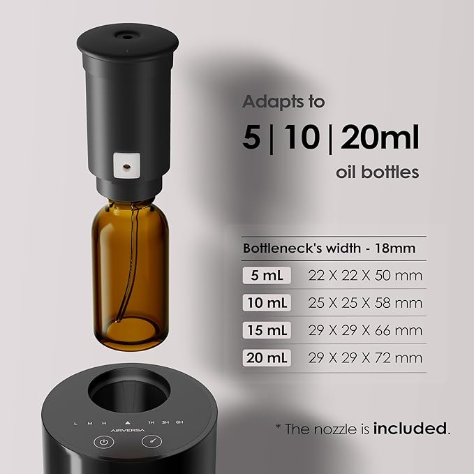 Airversa Waterless Scent Diffuser Starter Kit – Portable Aromatherapy Machine with 4 Fragrance Oils, AN6 Black